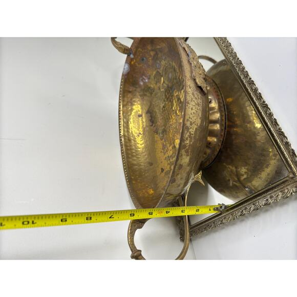 Vtg MCM Solid Brass Hammered Footed Center Bowl Decorative Bowl Double Handle - Picture 10 of 10